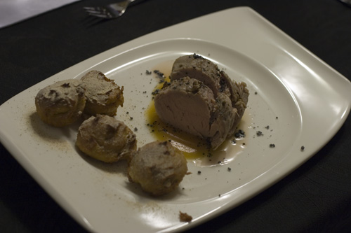 Sous Vide Pork Loin, Chestnut Puffs, Apple Puree