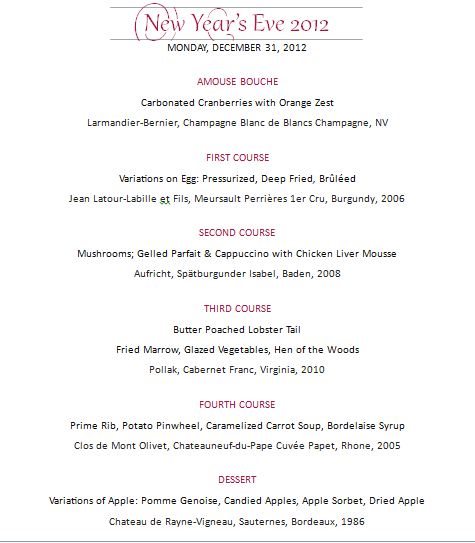 NYC 2012 Menu